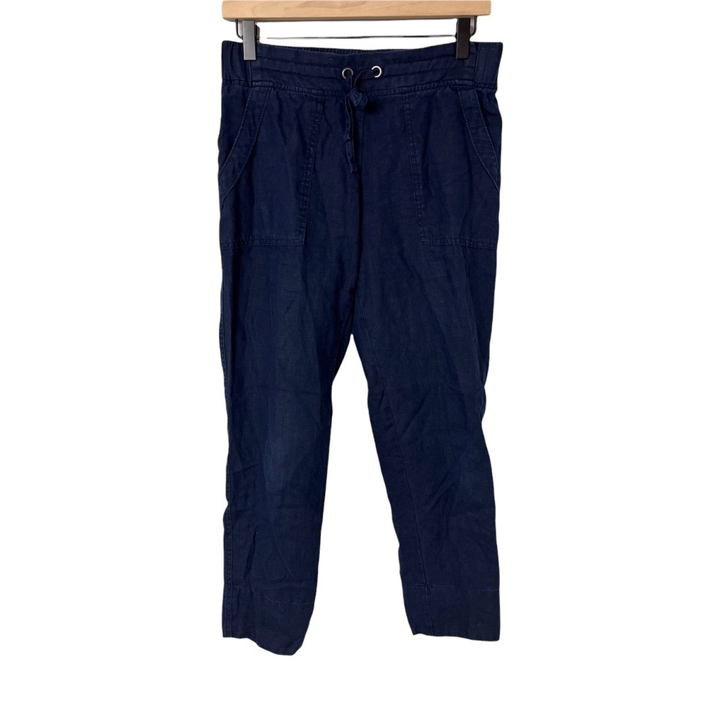 Athleta Linen Ankle Pants Tapered Leg Navy Blue Size 2 Pull On - Picture 2 of 9